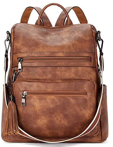Telena Damen Rucksack Elegant Lederrucksack Freizeitrucksack Rucksack Handtasche 2 in 1 Casual Braun