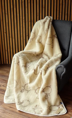 Merino Wool - Merino wolldecke aus 100% Schurwolle | Babydecke kühlt im Sommer & wärmt im Winter | natürlich & temperaturausgleichend (Glückliche Schafe, 120 x 150 cm)