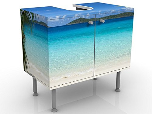 micasia Waschbeckenunterschrank 2 Türen Natur höhenverstellbar mit Füßen - 60er Breite - Meerblick Modern Unterschrank türkis Bad Gäste WC Möbel mit Motiv 1473
