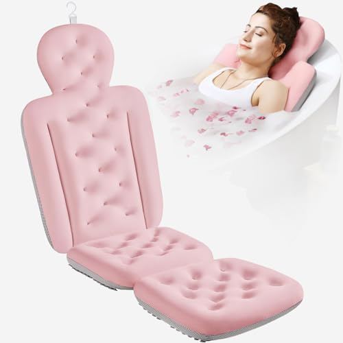 Full Body Bath Pillow for Bathtub, Thick Bathtub Cushion, Luxury Tub Pillow for Bath for Headrest Neck and Back Support Pink 51 x 16