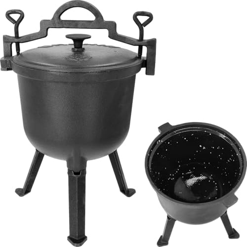BROWIN Gusseiserner Jagdkessel 330516 | 8 Liter | 40 cm Höhe | mit Griffen 32 cm Breite | Emailliert Kessel | Kesselgulasch | Outdoor Gulaschkessel mit Dreibein, Schraubdeckel & Standfüßen
