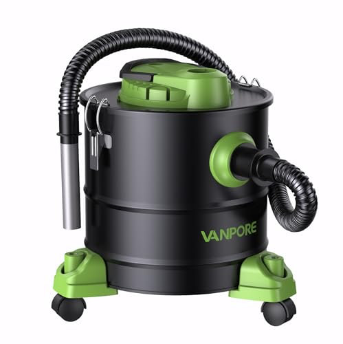 VANPORE Aspiracenere da 5,2 Galloni con Base con Ruote e Potenza di Aspirazione di 1200 W, Aspiracenere per Stufe a Pellet, Caminetti, Grill, Stufe a Legna, Bracieri, Verde