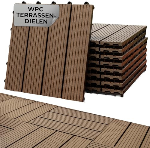 STREND PRO WPC Terrassendielen 9 Stck x 30cm x 30cm | Braun Balkon Boden | Terrassenfliesen | Terassenplatten Außenbereich | WPC Fliesen | Klickfliesen mit Holzoptik | Kunststoff Dielen
