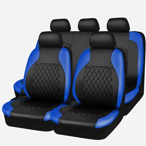 UUE Sitzbezüge Auto, 9 Stück Autositzbezüge Set, Klassisch Kunstleder Autositzbezüge, Sitzschoner Schonbezug Autositz Universal, Sitzbezüge Auto UniversalSet, Sitzbezügesets AutositzbezügeSet, Blau