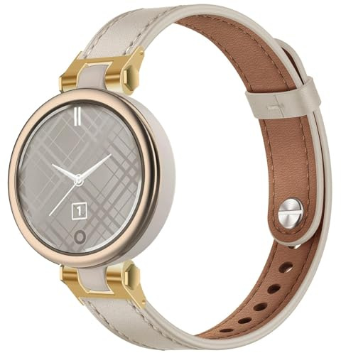Schlankes Armband, kompatibel mit Garmin Lily 2 Active, Damen, echtes Leder, dünnes Ersatzarmband für Garmin Lily 2, Beige