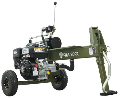 Full Boar 20 Ton Gas Log Splitter-Full Boar Engine 209cc, Auto-Return Control Valve, 10.5 GPM Two-Stage Pump, Specially Designed Wide-Angle Wedge, Heavy-Duty Push Design, Flat-Free Tires