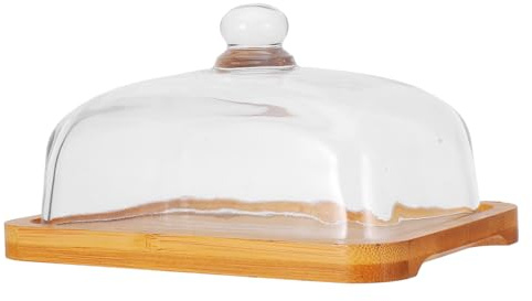 LOLIPPYY Mantequera Rectangular De Acacia Con Tapa De Cristal Transparente, Cesta Para Mantequilla y Queso, Resistente Para Uso En Nevera y Encimera, Plato Multiusos Para Servir Postres y Aperitivos,