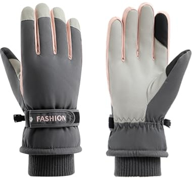 Andiker Gants de ski d'hiver pour femmes, gants d'hiver chauds, gants de snowboard étanches avec écran tactile antidérapant pour le ski, la course et le cyclisme (Gris, taille unique)