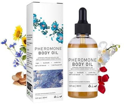 Olio per il corpo del feromone per donne, olio per il corpo profumato con petalo di rosa e oli di mandorle dolci, fragranza idratante, duratura, miglioramento della fiducia, (30ml)