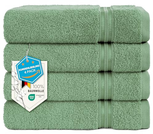 Hammetex Handtücher 4er Set 50x100 cm, 100% Baumwolle Frottee | OEKO-TEX zertifiziert, weich & saugstark, mit Aufhänger, für Badezimmer, Gäste-WC, Küche, Gym & Sport