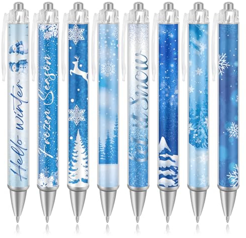 HOWAF 8 Boligrafos Navidad, Boligrafos Navideños Bolígrafos de Tinta de Gel de Copo de Nieve Invierno, Boligrafo Invierno Regalo para Navidad Decoración