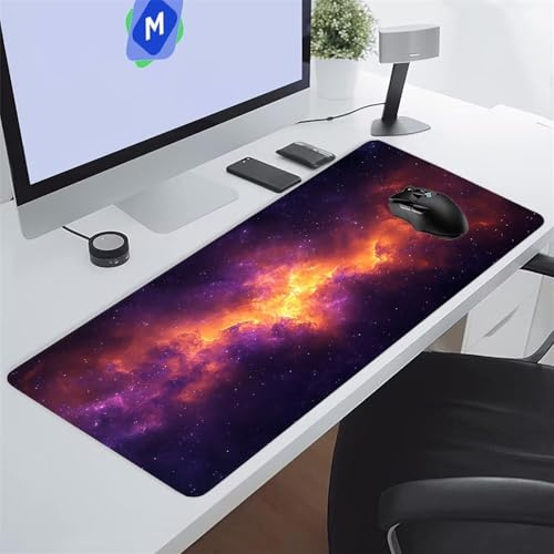 Alfombrilla de Ratón Grande 900x400x2 mm Alfombrilla Raton XXL Costuras de Los Laterales Están Bien Cosidas y Rematadas Evitando Que se Deshilache, Ideal para el Escritorio (Cielo Estrellado Morado)