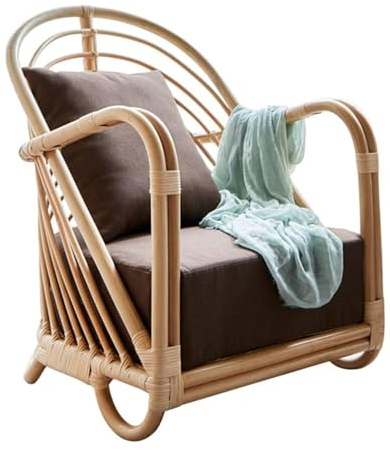 PINGSHI Boutique UK Sillón de Mimbre Tejido con cojín Asiento, sillón japonés for Sala Estar y Dormitorio