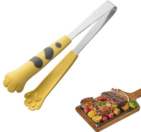 Pinks de cocción de silicona - Diseño de patas de gato de 12 pulgadas, núcleo de acero inoxidable con agarre seguro, utensilio de cocina resistente al alto calor | Temadas que sirven pinzas para barba