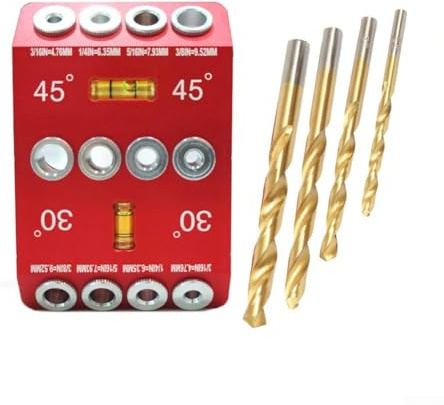30 45 90 Degree Angle Drill Hole Guide Jig with 4 Sizes Guide Holes for Cable Railing Installation, Red Aluminum Alloy(D)