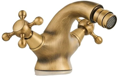 G1/2 Antique Bidet Faucet Two Ceramic Swivel Handles Water Bathroom Sink Brass Single Hole Deck Mounted Water Mixer Tap 7313(Antique)