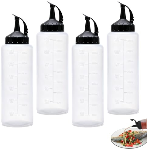 NCOALE 4 bottiglie da spremere, 350 ml, bottiglia a spruzzo per salsa Mayo, senape, olio d'oliva con imbuto
