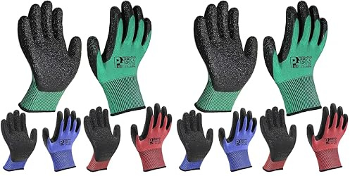 PROGANDA 6 Pairs Gardening Gloves Ultra-Grip Work Gloves Non-Slip Latex Coated Colourful Verstile for House Car Cleaning Fishing Outdoor Multipurpose