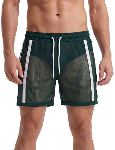 FEOYA Short sexy en maille transparente pour homme - Boxer transparent à rayures - Short de plage pour sports nautiques