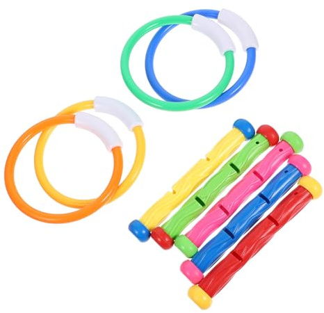 Veemoon Juguetes de Piscina para 4-8 Años, Set de 9 Piezas Anillos y Palos de Buceo, Colores Variados, Juguetes Acuáticos para Verano y Juegos Subacuáticos en Piscina