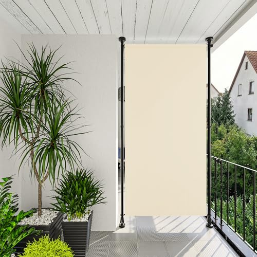 Amopatio Klemmmarkise Senkrechtmarkise 120x310 cm – Vertikalmarkise ohne Bohren mit Handkurbel höhenverstellbar – Sichtschutz, Sonnenschutz & Windschutz für Balkon Terrasse Garten, Beige