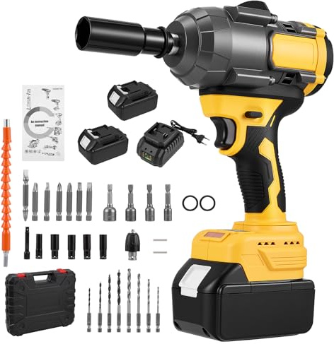 Yapasopu Pistola de impacto bateria 1000N con 2 baterías, 3 velocidades variables y luz LED, Potente Llave de impacto, para reparaciones de automóviles y proyectos de bricolaje