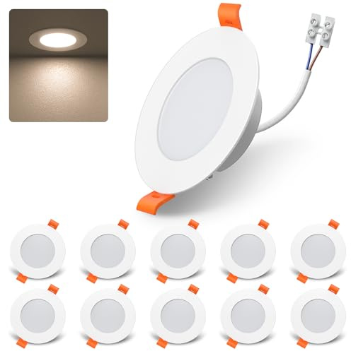 DUSKTEC Einbaustrahler LED Tageslichtweiß 10er Set, 7W 660LM | Nicht Dimmbar, Ultra Flach LED Spots Deckenleuchte 230V Deckenspots, IP44 Einbauspots für Bad, 68-90mm Lochmaß