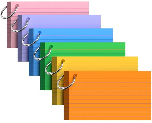 300PCS Flash Cards Revision 3x5 Flashcards, Index Cards 3x5 Study Cue Cards | Colored Lined Paper Cards Revision Flash Cards with Metal Binder Ring, Record Recipe Study Cards for Taking Notes, Reminders