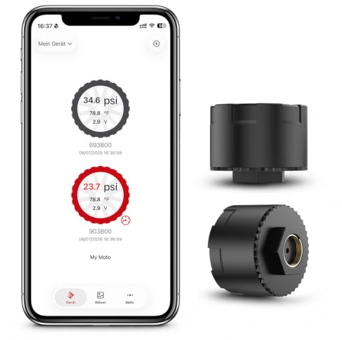 Spedal TPMS Système de Surveillance de Pression des Pneus de Moto | 2 Capteurs Bluetooth avec App: Pression et Température Précises, Étanche, Alerte Temps Réel, Compatible iOS/Android, Lot de 2