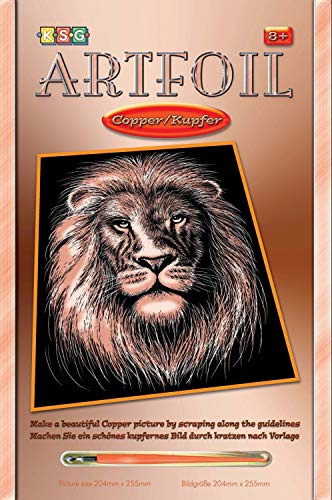 Mammut Spiel & Geschenk 8271019 - Artfoil, Kratzbild, Tiermotiv, Löwe, Kupfer, Komplettset mit Kratzbild, Kratzmesser und Anleitung, Scraper, Scratch, glänzend, Kratzset für Kinder ab 8 Jahre