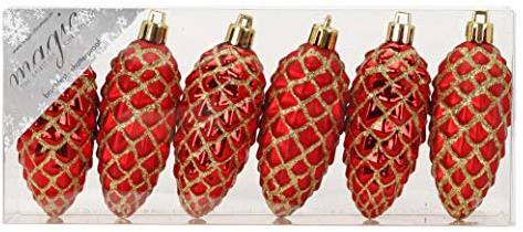 Christbaumschmuck Kunststoff 9cm 6 Stück Set Zapfen Weihnachtskugeln Rot