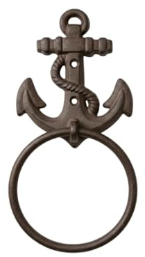 Comfy Hour Nautical Anchor Towel Ring, Decorative Cast Iron Hand Towel Holder for Bathroom, Vintage Coastal Wall Mount Maritime Decor for Beach House, Brown, 1 Piece