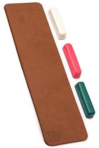 BeaverCraft Leather Strop for Knife Sharpening LS7P03 - Knife Sharpening Kit with 3 Polishing Compounds - 7 x 30 cm Stropping Block - Stropping Leather Kit - Sharpener Double Sided