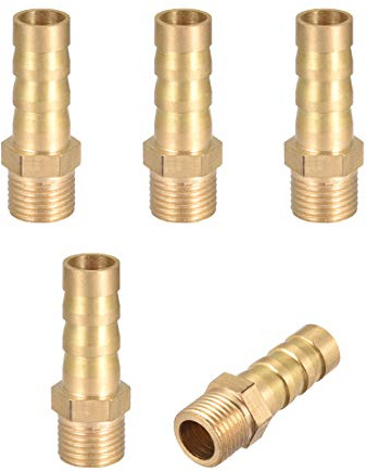 sourcing map Brass Hose Barb Fitting,Connector,8mm Barb x G1/8 Male Pipe Adapter,5pcs