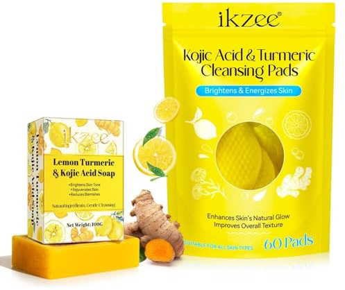 P-Beauty - Kurkuma Gesichtsreinigungs Set - Gesichtsseife & Reinigungspads mit Kojisäure & Zitronenextrakt - Beruhigt, glättet & reinigt die Haut - Hautpflege - Gesichtspflege für Akne & Rötungen