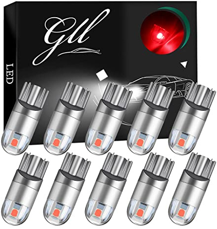 GLL 10PCS Bombillas LED T10 12V 501 W5W Bombillas LED de Luz Lateral Súper Brillantes 60LM Rojo, Sin Polaridad para Interior de Coche, Techo, Mapa, Matrícula, Luces Laterales [No CANBUS]