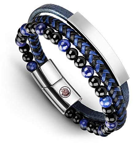 Casisto.J Pulsera Cuero Hombre - Pulsera Trenzada Hecha a Mano clásica en Negro y marrón con Cierre magnético Grabado Joyas Gratis en Caja