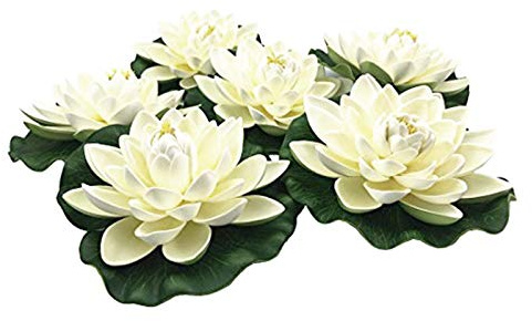 WOVELOT 6 Piezas de Flores de Loto de Espuma Flotante Artificial,con Adornos de NenúFar, Blanco Marfil,para Patio Koi Pond Pool Aquarium Home Garden Wedding Party DecoracióN de Vacaciones