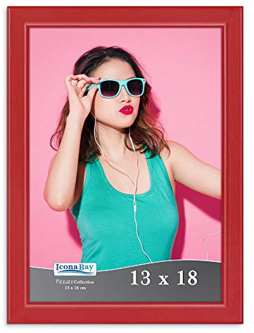 Icona Bay Cornice per Foto 13x18 Rossa, Cornice per Foto in Legno Massello Colorato in Stile Scandinavo, Collezione Pizzazz