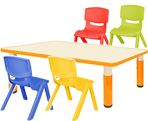 alles-meine.de GmbH Sitzgruppe für Kinder - Tisch + 4 Kinderstühle - Größen & Farbwahl - orange - höhenverstellbar - 1 bis 8 Jahre - Plastik - für INNEN & AUßEN - Kindertisch/K..
