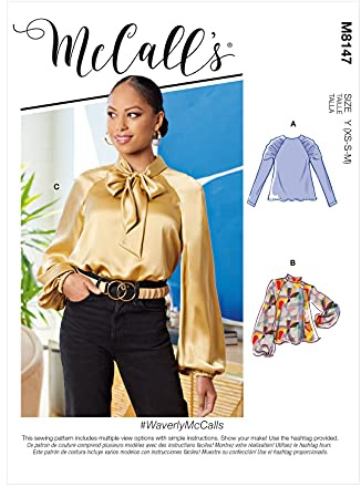 McCall's M8147Y Schnittmuster für Damen, Raglanärmel, Pullover, Bluse, M8147, Größen XS-M