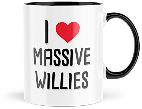 Tongue in Peach Funny Mugs MBH1287 - Tazas para él para divertirse con texto en inglés I Love Massive Willies, tazas de café divertidas, para aniversario, cumpleaños, comedia, bromas