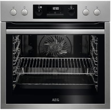 AEG BPS331160M Multifunktionsofen, Pyrolytische Reinigung, 10 Funktionen, 45 Programme, gleichmäßiges Kochen, XXL-Lüfter, versenkbare Griffe, LCD-Touchscreen, Edelstahl, Klasse A+, 71 Liter