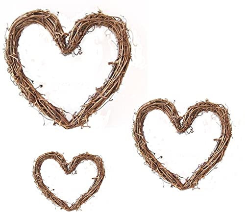 3 Stück Rattan Kranz, Dekokranz Tischkranz, Rattan Herz Kranz, für Türkranz Holz Dekoration Ornament Tor Wand Party Hochzeit (10,15,20cm)