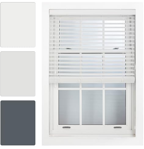 FURNISHED White Faux Wood Venetian Blinds 50mm Easy Fit Trimmable Child Safe Home Office Window Blinds, 175cm x 150cm