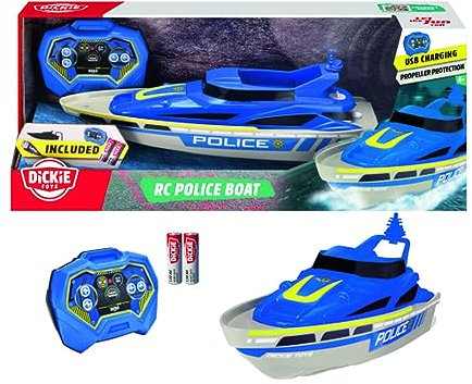 Dickie Toys - RC Polizei-Boot - ferngesteuertes Spielzeug-Boot in Polizei-Design ab 6 Jahren, Schiff mit Fernbedienung und Batterien für Kinder und Erwachsene, Mehrfarbig, 201107003