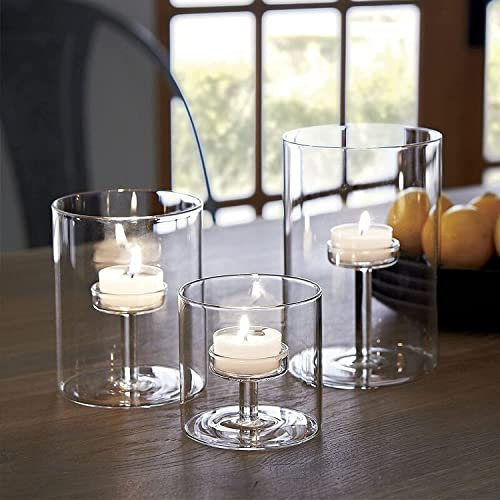 LANLONG Hurricane Glass Tea Light Candle Holders Pillar Candles Set of 3 Clear Votive Candle Holders for Wedding Table Centerpieces Party Home Living Room Decoration