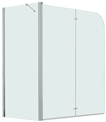 KOIECETA Duschkabine Duschwand Faltwand Duschabtrennung Badewannenaufsatz Badewannenfaltwand ESG 4mm Sicherheitsglas 120x68x130cm Doppelt Faltbar