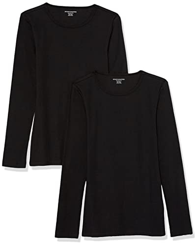 Amazon Essentials Women's Slim-Fit Long Sleeve Rib Knit Crew Neck Top (Available in Plus Size), Pack of 2