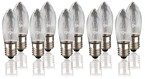 hellum Ersatzkerzen Glühfaden 10x, 23V 3W 10 Brennstellen E10 innen 950076 | Ersatzkerzen für Lichterketten & Schwibbogen, 10 Stück Riffelkerzen E10 (ø10 mm), 22 Lumen Ersatzkerzen Lichterkette
